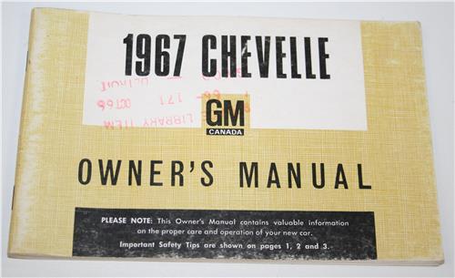 1967 CHEVROLET CHEVELLE NEW VEHICLE OWNERS GIUDE 20310