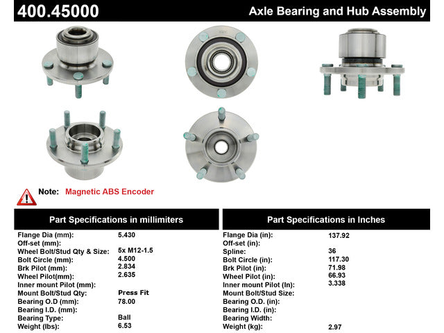 Wheel Bearing and Hub Assembly Centric Parts 400.45000