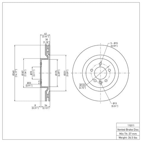 Disc Brake Rotor Dynamic Friction 600-11011