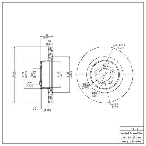 Disc Brake Rotor Dynamic Friction 600-11014