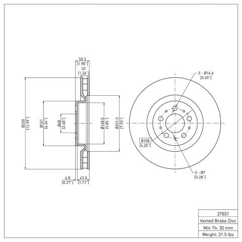 Disc Brake Rotor Dynamic Friction 600-27031
