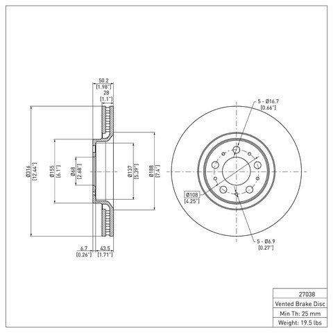 Disc Brake Rotor Dynamic Friction 600-27038