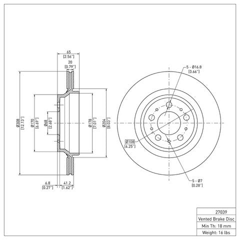 Disc Brake Rotor Dynamic Friction 600-27039