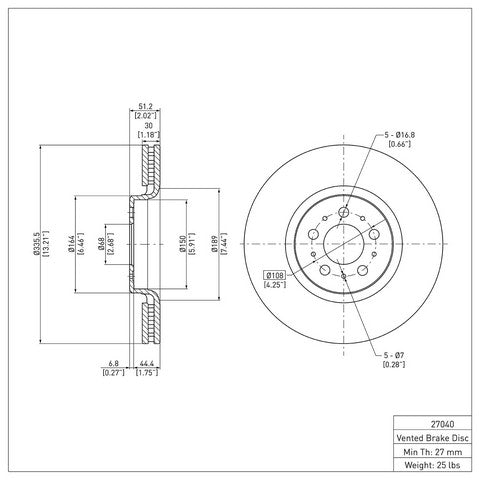 Disc Brake Rotor Dynamic Friction 600-27040