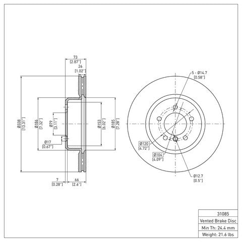Disc Brake Rotor Dynamic Friction 600-31085