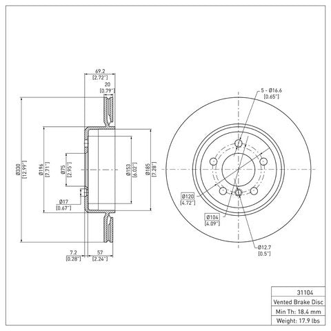 Disc Brake Rotor Dynamic Friction 600-31104