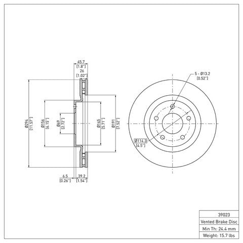 Disc Brake Rotor Dynamic Friction 600-39023