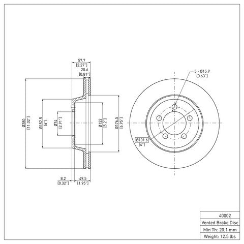 Disc Brake Rotor Dynamic Friction 600-40002