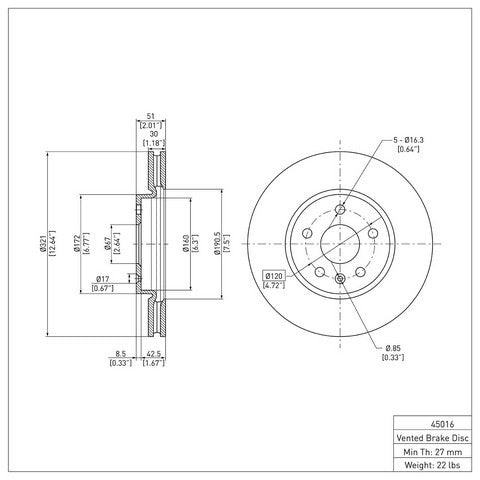Disc Brake Rotor Dynamic Friction 600-45016