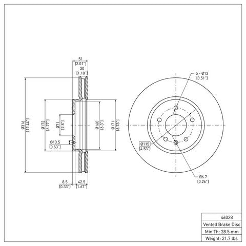 Disc Brake Rotor Dynamic Friction 600-46028