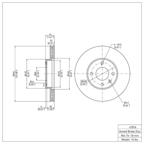 Disc Brake Rotor Dynamic Friction 600-47076