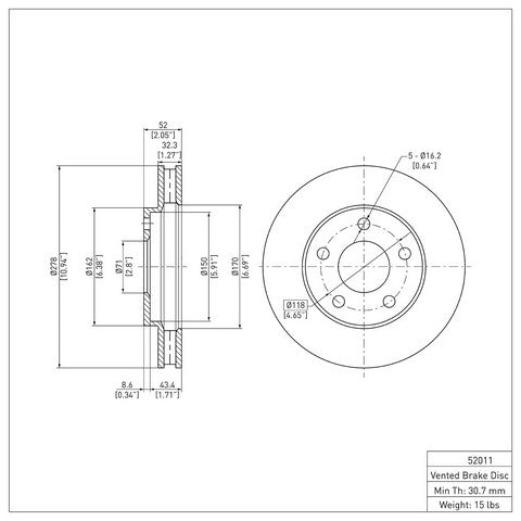 Disc Brake Rotor Dynamic Friction 600-52011