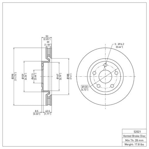 Disc Brake Rotor Dynamic Friction 600-52021