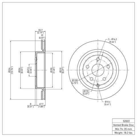 Disc Brake Rotor Dynamic Friction 600-52022