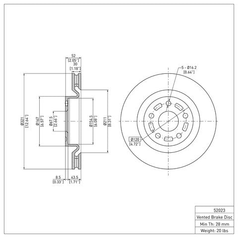 Disc Brake Rotor Dynamic Friction 600-52023