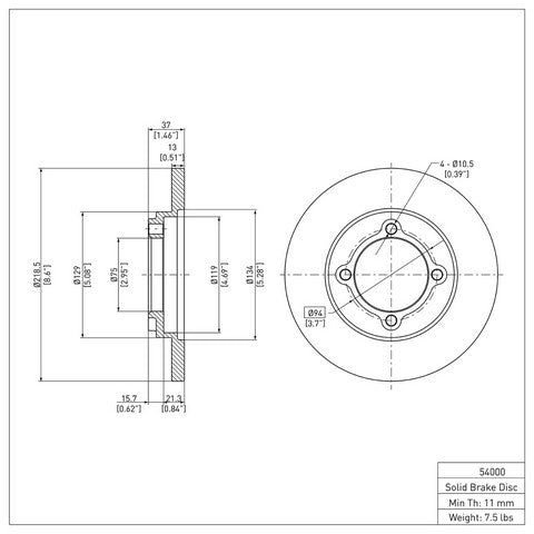 Disc Brake Rotor Dynamic Friction 600-54000