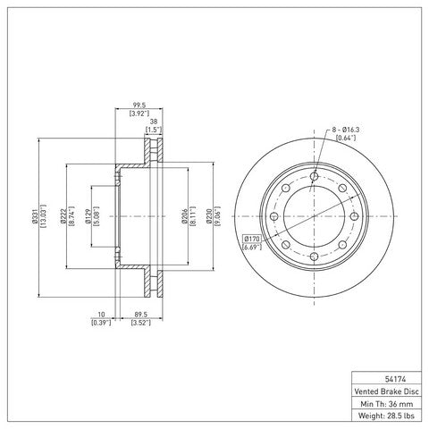 Disc Brake Rotor Dynamic Friction 600-54174