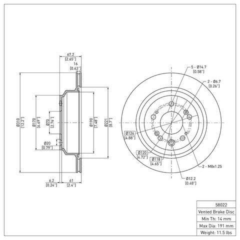 Disc Brake Rotor Dynamic Friction 600-58022
