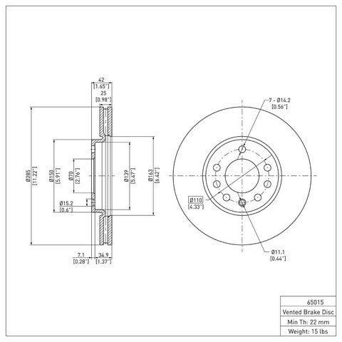 Disc Brake Rotor Dynamic Friction 600-65015