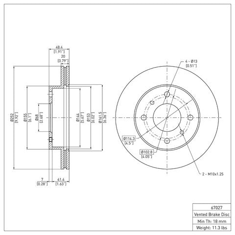 Disc Brake Rotor Dynamic Friction 600-67027