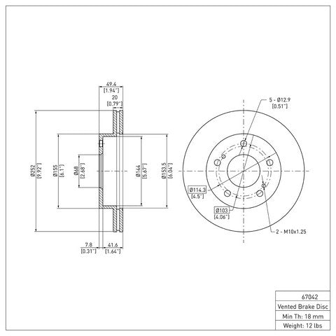 Disc Brake Rotor Dynamic Friction 600-67042