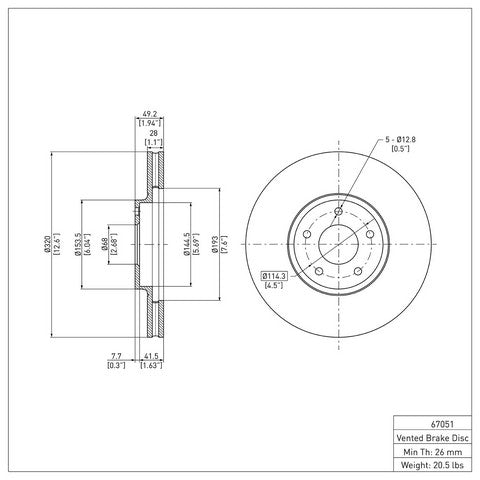 Disc Brake Rotor Dynamic Friction 600-67051