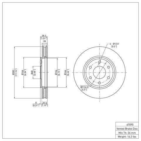 Disc Brake Rotor Dynamic Friction 600-67095