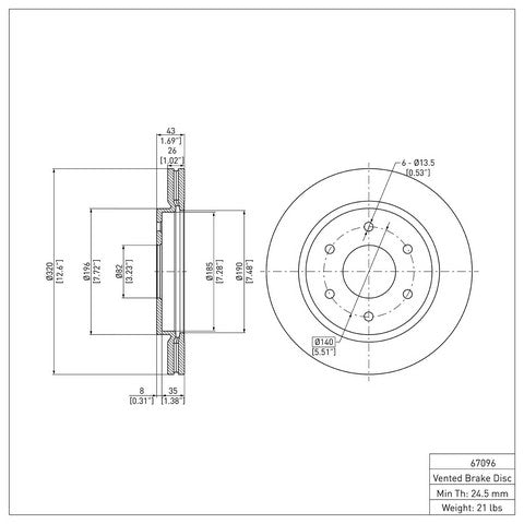 Disc Brake Rotor Dynamic Friction 600-67096