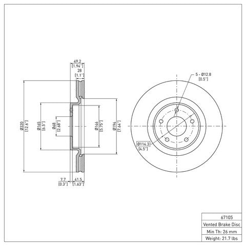 Disc Brake Rotor Dynamic Friction 600-67105
