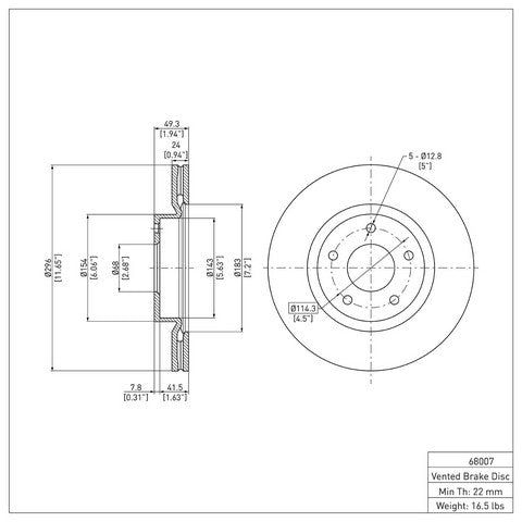 Disc Brake Rotor Dynamic Friction 600-68007
