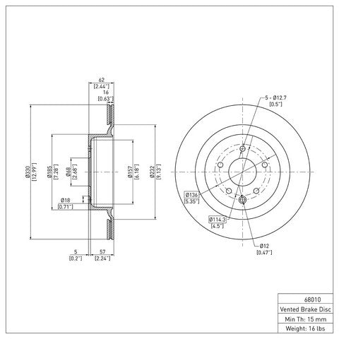 Disc Brake Rotor Dynamic Friction 600-68010