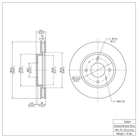 Disc Brake Rotor Dynamic Friction 600-72039
