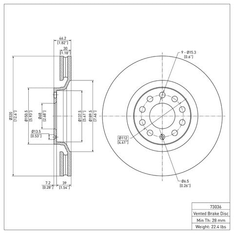 Disc Brake Rotor Dynamic Friction 600-73036
