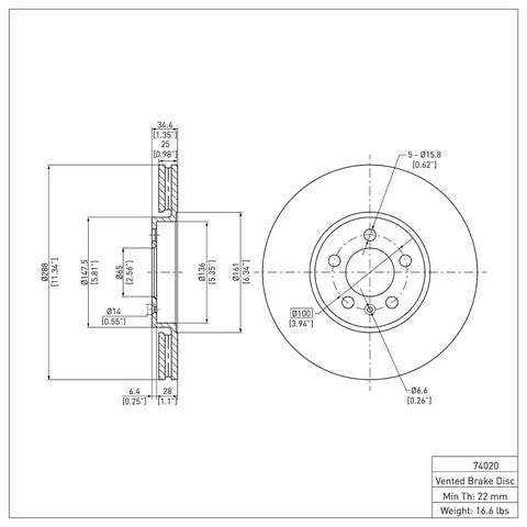Disc Brake Rotor Dynamic Friction 600-74020