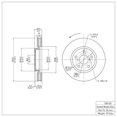 Disc Brake Rotor Dynamic Friction 600-75013D