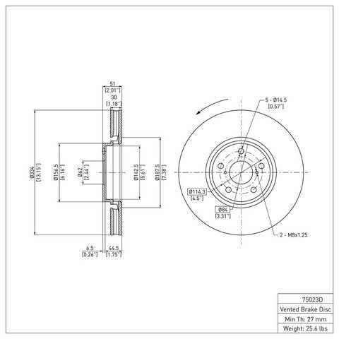 Disc Brake Rotor Dynamic Friction 600-75023D