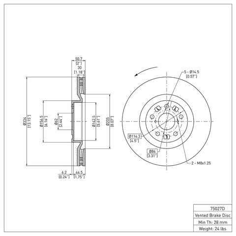 Disc Brake Rotor Dynamic Friction 600-75027D