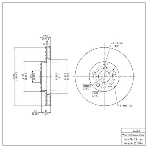 Disc Brake Rotor Dynamic Friction 600-76068