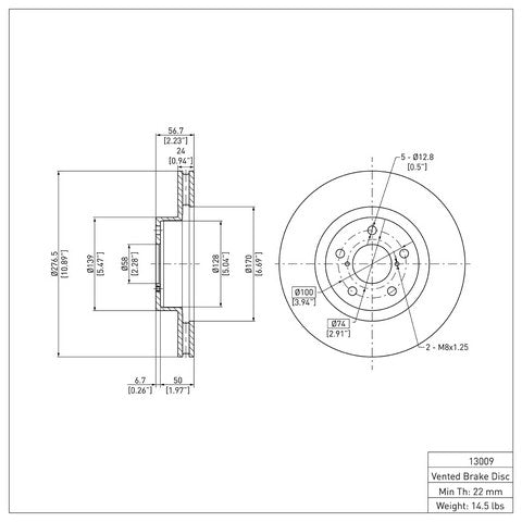 Disc Brake Rotor Dynamic Friction 604-13009