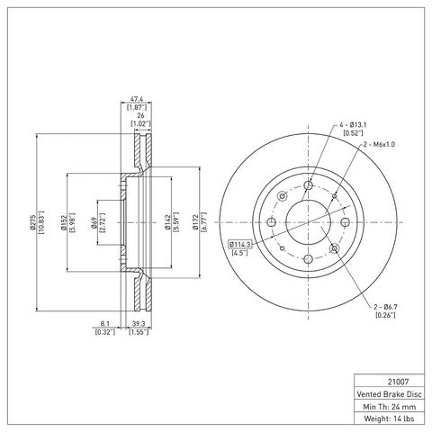 Disc Brake Rotor Dynamic Friction 604-21007