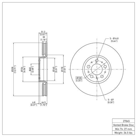 Disc Brake Rotor Dynamic Friction 604-27045
