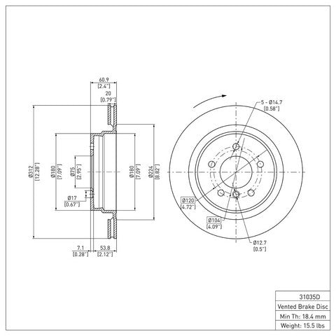 Disc Brake Rotor Dynamic Friction 604-31035D