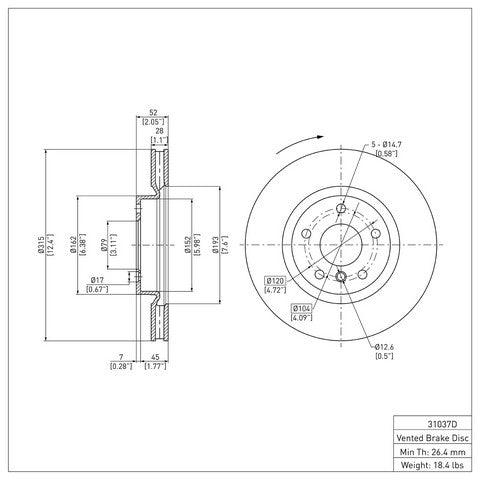 Disc Brake Rotor Dynamic Friction 604-31037D