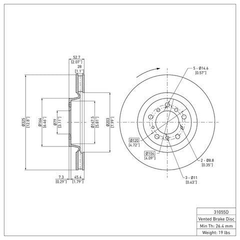Disc Brake Rotor Dynamic Friction 604-31055D