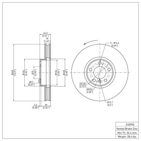 Disc Brake Rotor Dynamic Friction 604-31099D