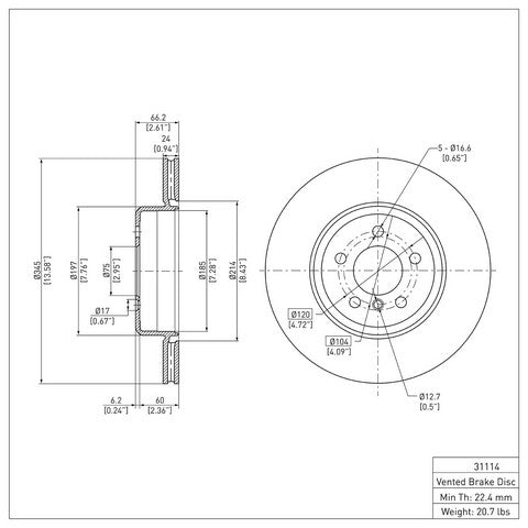 Disc Brake Rotor Dynamic Friction 604-31114