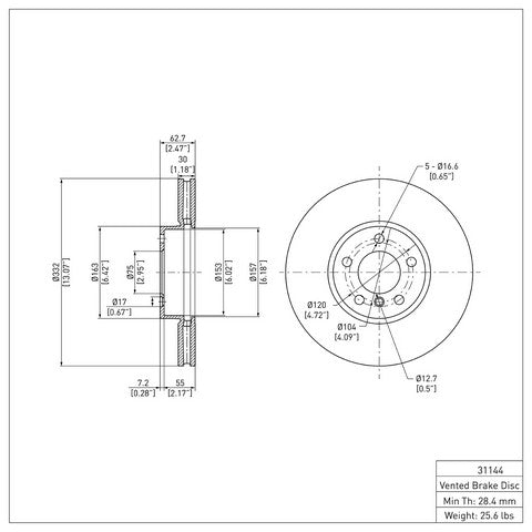 Disc Brake Rotor Dynamic Friction 604-31144