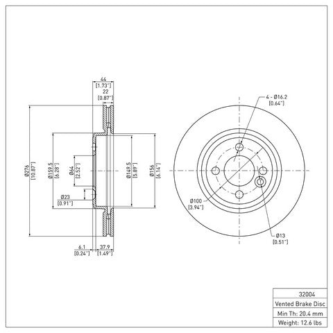 Disc Brake Rotor Dynamic Friction 604-32004