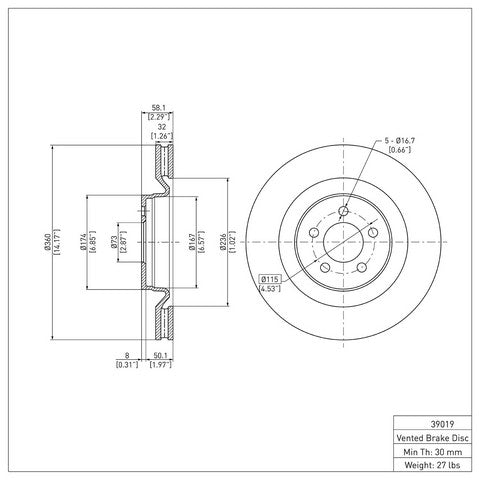 Disc Brake Rotor Dynamic Friction 604-39019