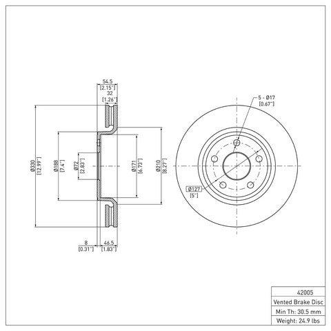 Disc Brake Rotor Dynamic Friction 604-42005